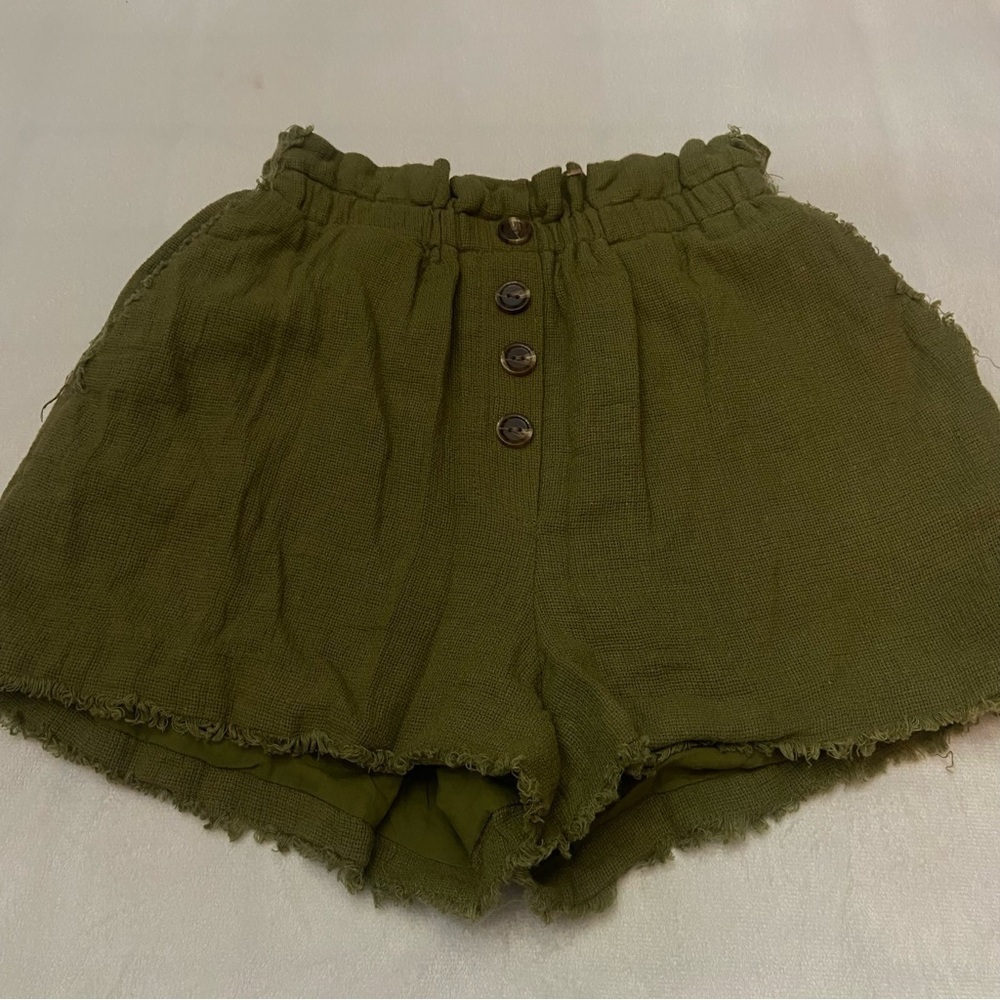 Something Navy Ryan Paperbag Shorts Green Hgh Waist Button Front S 2226 - Picture 5 of 10